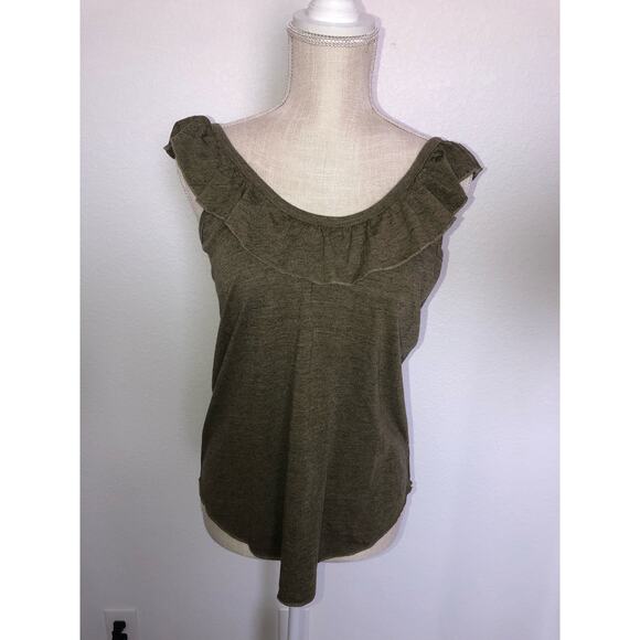 Chaser Vintage Line Olive Ruffle Criss Cross Back Scoop Tank - M - Picture 1 of 3